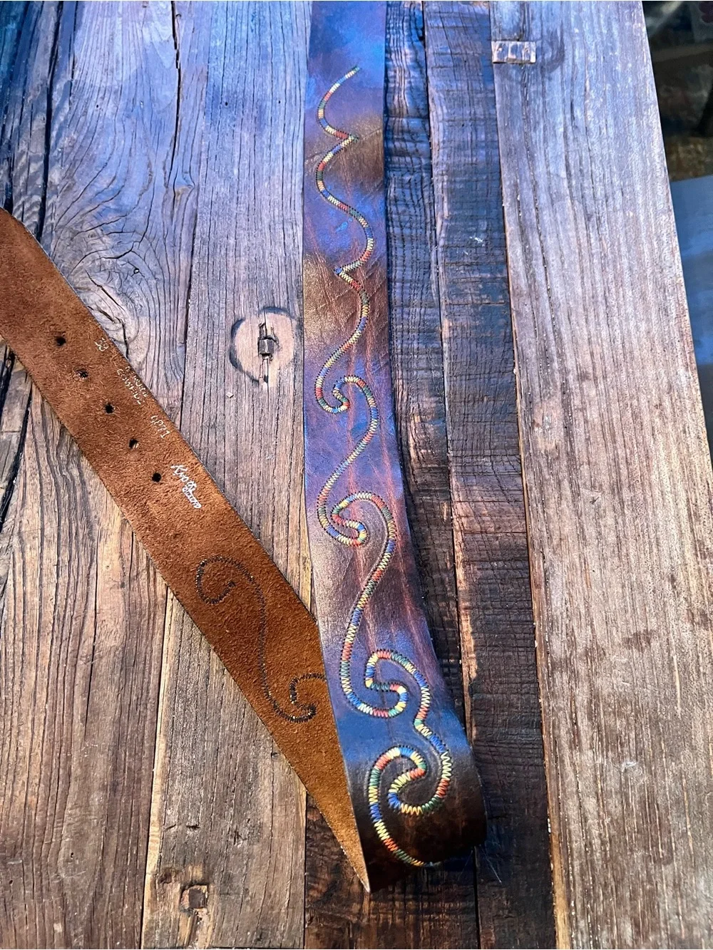 Vintage-Inspired Brown soft Leather Belt with Embroidered Detail